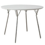 Modern Round White Dining Table Set with Stainless Steel Legs KD MDF HPL for Home Use Study or Living Room