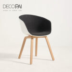 half soft upholstery seat plastic PP seat wood leg modern famous nordic dining chair living room restaurant chair armchair